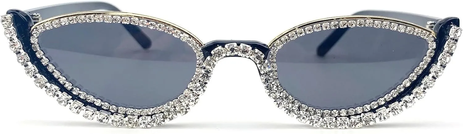 Fashion bling Rhinestone Cat Eye Sunglasses for Women Retro Narrow Cat-eye Diamond Sun Glasses Vintage Style Tinted Lens