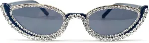 Fashion bling Rhinestone Cat Eye Sunglasses for Women Retro Narrow Cat-eye Diamond Sun Glasses Vintage Style Tinted Lens