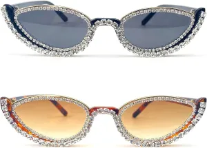 Fashion bling Rhinestone Cat Eye Sunglasses for Women Retro Narrow Cat-eye Diamond Sun Glasses Vintage Style Tinted Lens
