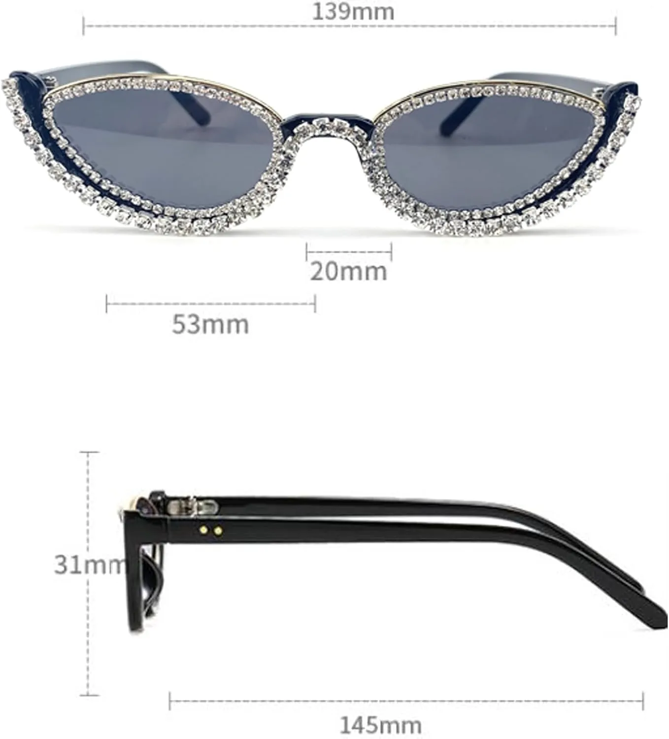Fashion bling Rhinestone Cat Eye Sunglasses for Women Retro Narrow Cat-eye Diamond Sun Glasses Vintage Style Tinted Lens