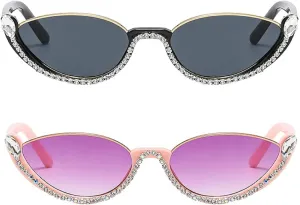 Fashion bling Rhinestone Cat Eye Sunglasses for Women Retro Narrow Cat-eye Diamond Sun Glasses Vintage Style Tinted Lens