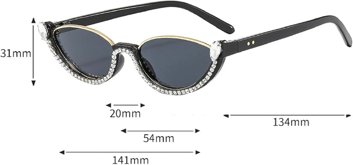 Fashion bling Rhinestone Cat Eye Sunglasses for Women Retro Narrow Cat-eye Diamond Sun Glasses Vintage Style Tinted Lens