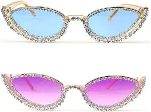 Fashion bling Rhinestone Cat Eye Sunglasses for Women Retro Narrow Cat-eye Diamond Sun Glasses Vintage Style Tinted Lens