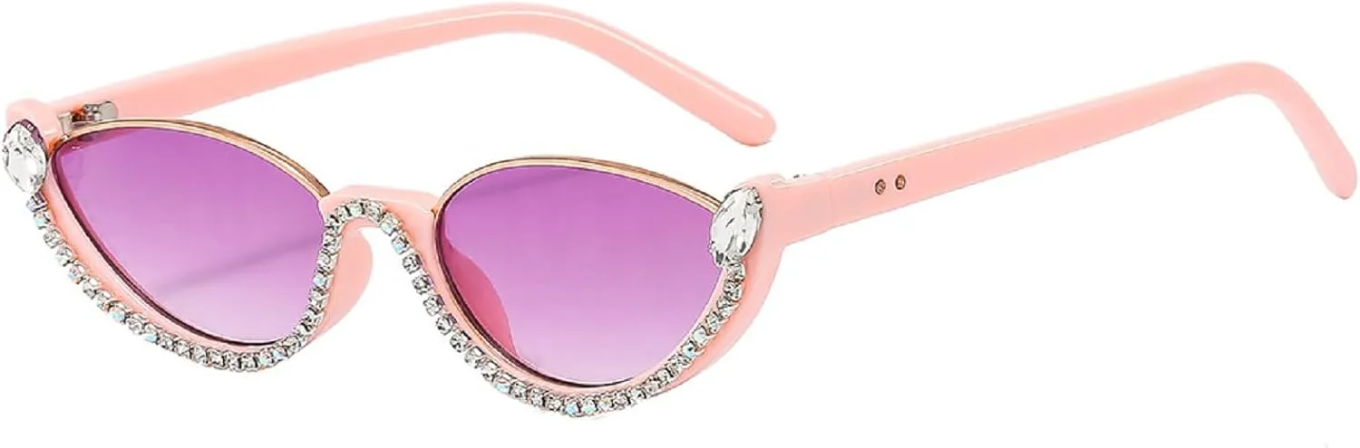 Fashion bling Rhinestone Cat Eye Sunglasses for Women Retro Narrow Cat-eye Diamond Sun Glasses Vintage Style Tinted Lens