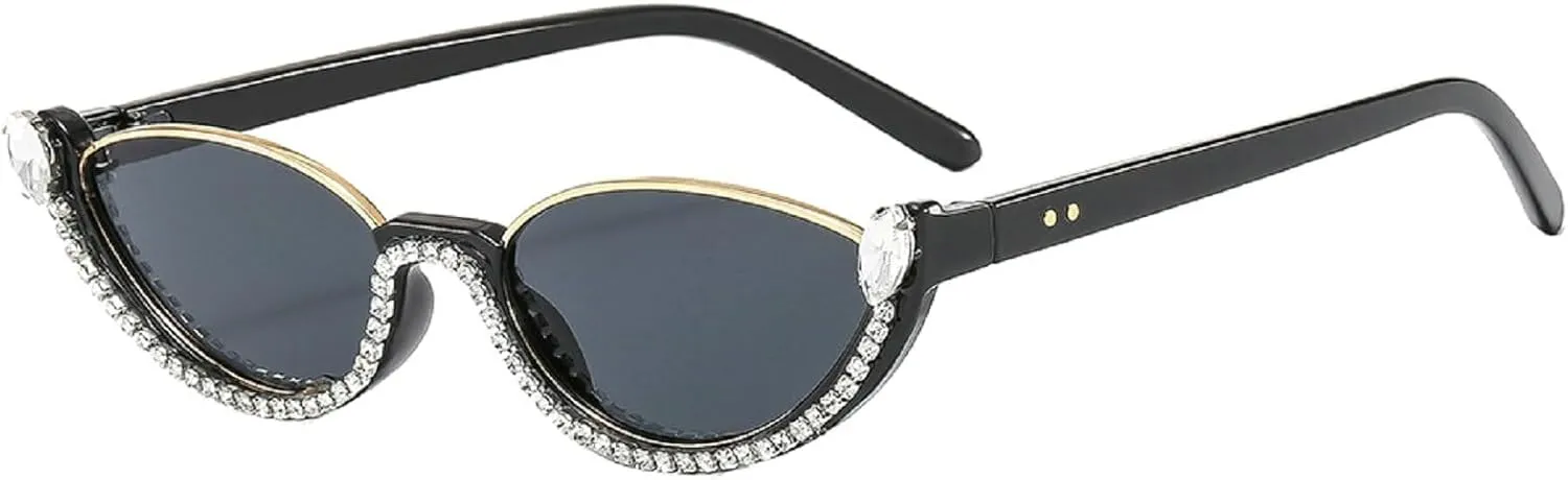 Fashion bling Rhinestone Cat Eye Sunglasses for Women Retro Narrow Cat-eye Diamond Sun Glasses Vintage Style Tinted Lens