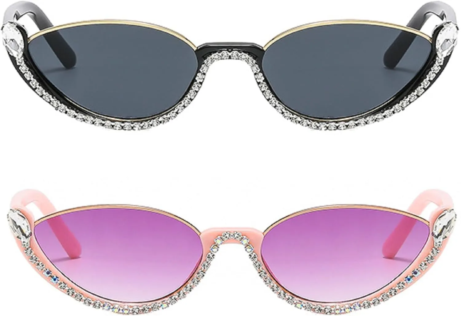 Fashion bling Rhinestone Cat Eye Sunglasses for Women Retro Narrow Cat-eye Diamond Sun Glasses Vintage Style Tinted Lens