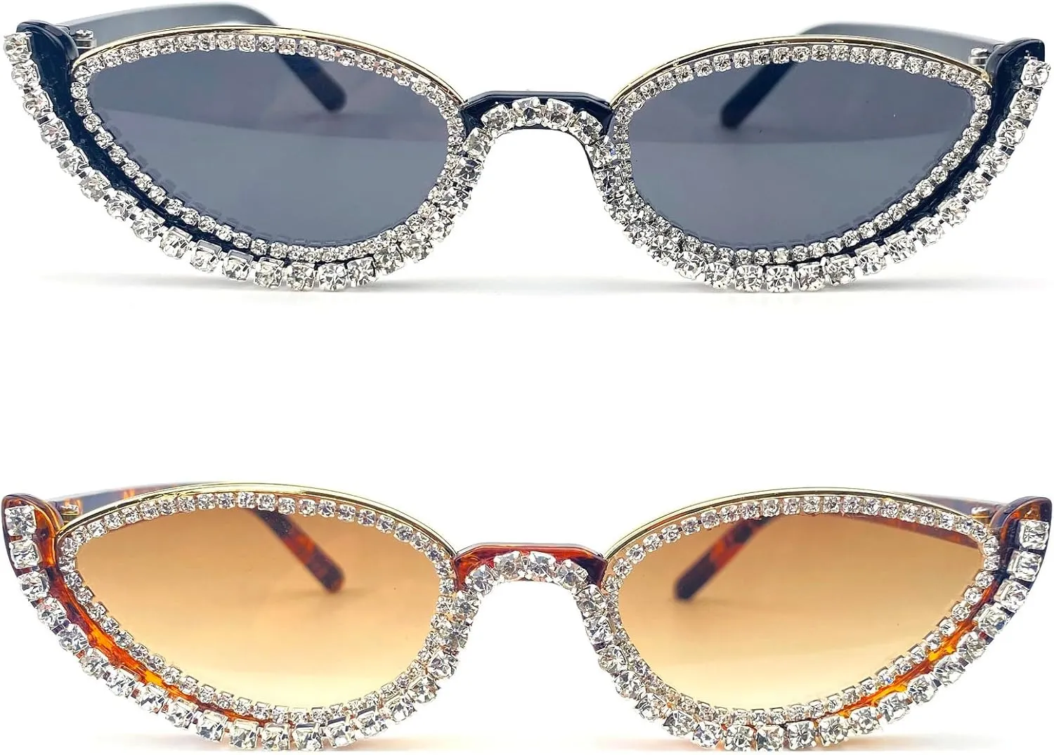 Fashion bling Rhinestone Cat Eye Sunglasses for Women Retro Narrow Cat-eye Diamond Sun Glasses Vintage Style Tinted Lens