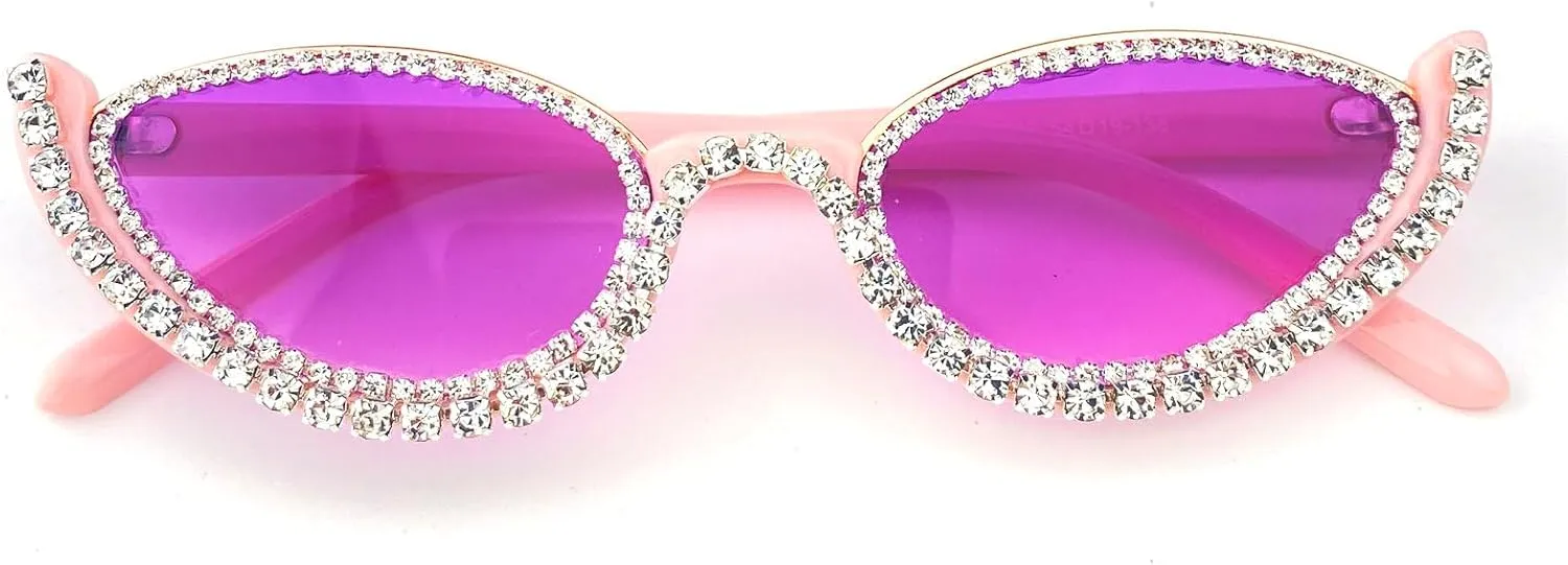Fashion bling Rhinestone Cat Eye Sunglasses for Women Retro Narrow Cat-eye Diamond Sun Glasses Vintage Style Tinted Lens