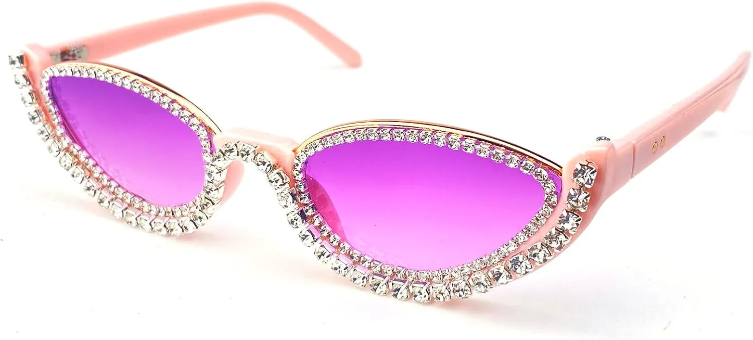 Fashion bling Rhinestone Cat Eye Sunglasses for Women Retro Narrow Cat-eye Diamond Sun Glasses Vintage Style Tinted Lens