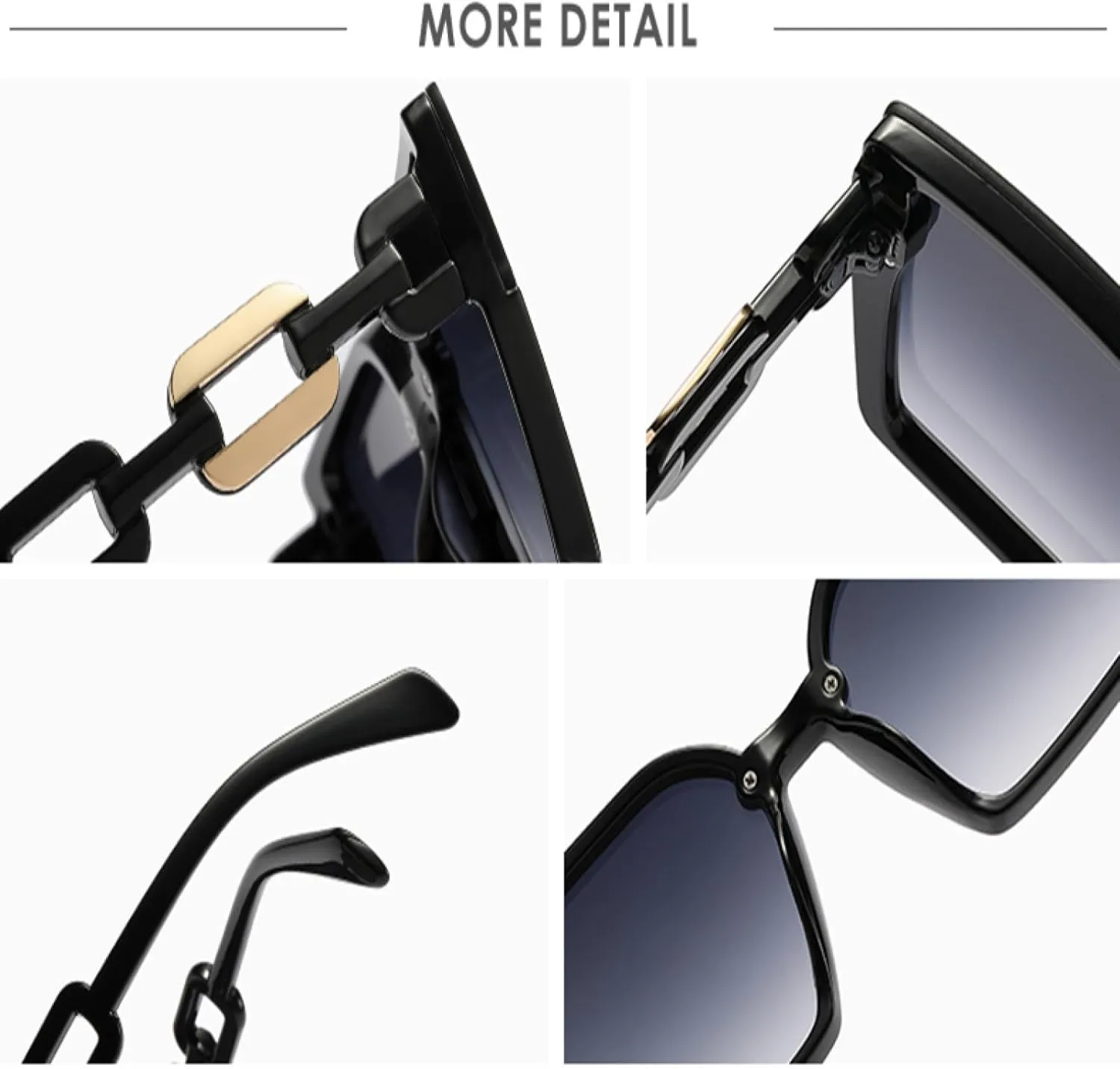Fashion Chain Cool Mirror Legs Large Frames Women's Sunglasses Minimalist Style Retro