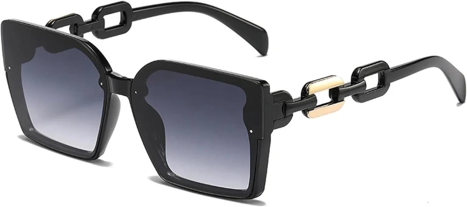 Fashion Chain Cool Mirror Legs Large Frames Women's Sunglasses Minimalist Style Retro
