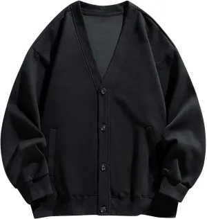 Fashion Oversized Cardigan Coat for Men Casual Button V Neck Sweater Jackets Plain Long Sleeve Outdoor Blouse Tops
