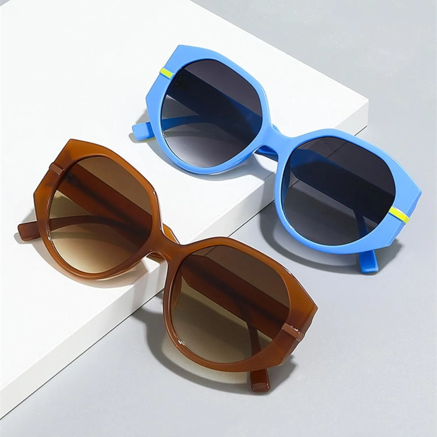 Fashion Polygon Sunglasses Women Retro Jelly Color Gradient Shades Uv400 Men Trending Round Sun Glasses