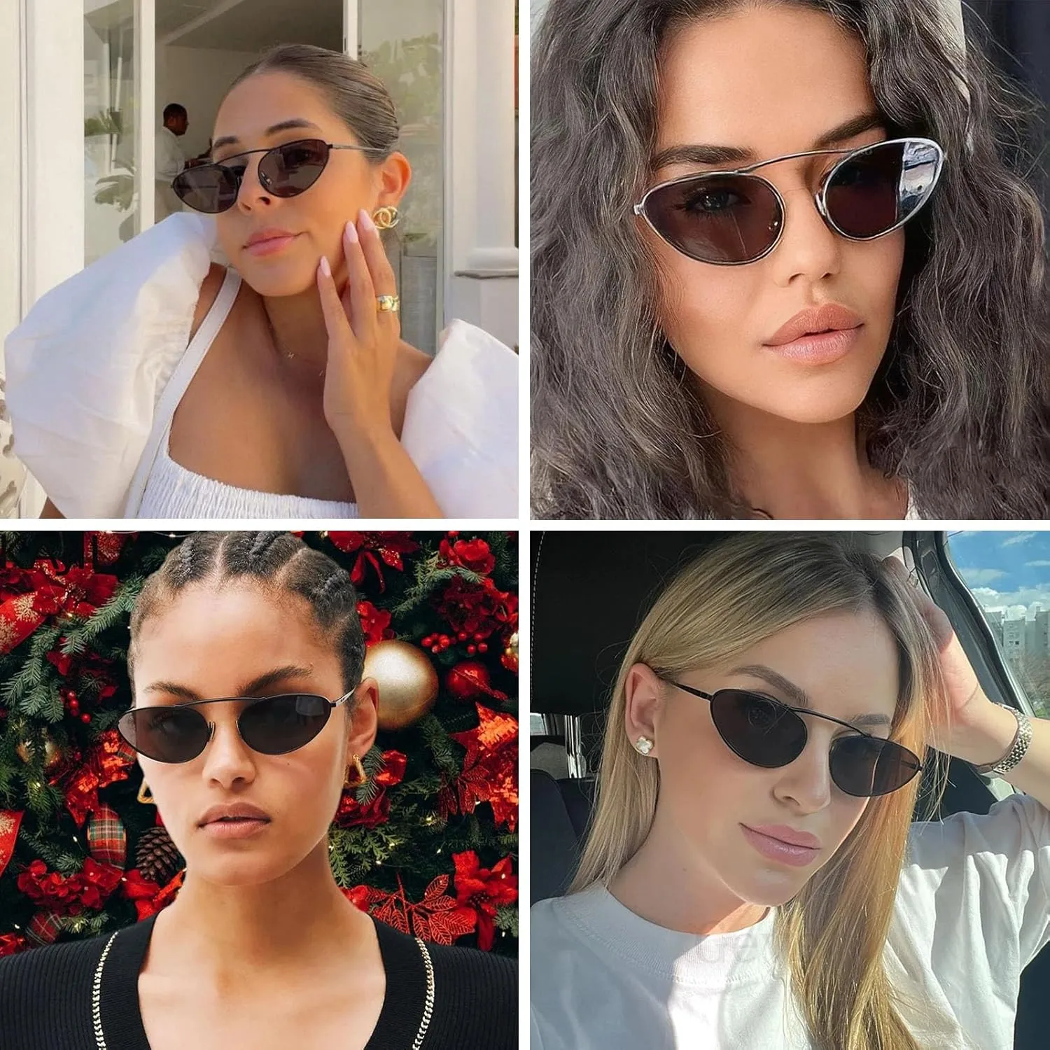 Fashion Retro Narrow Cat Eye Sunglasses for Women Trendy Fun Small Metal Frame Sunnies UV400 Protection Glasses