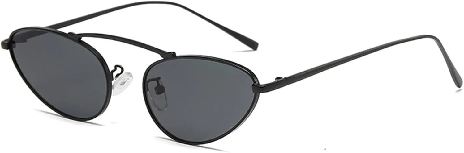 Fashion Retro Narrow Cat Eye Sunglasses for Women Trendy Fun Small Metal Frame Sunnies UV400 Protection Glasses