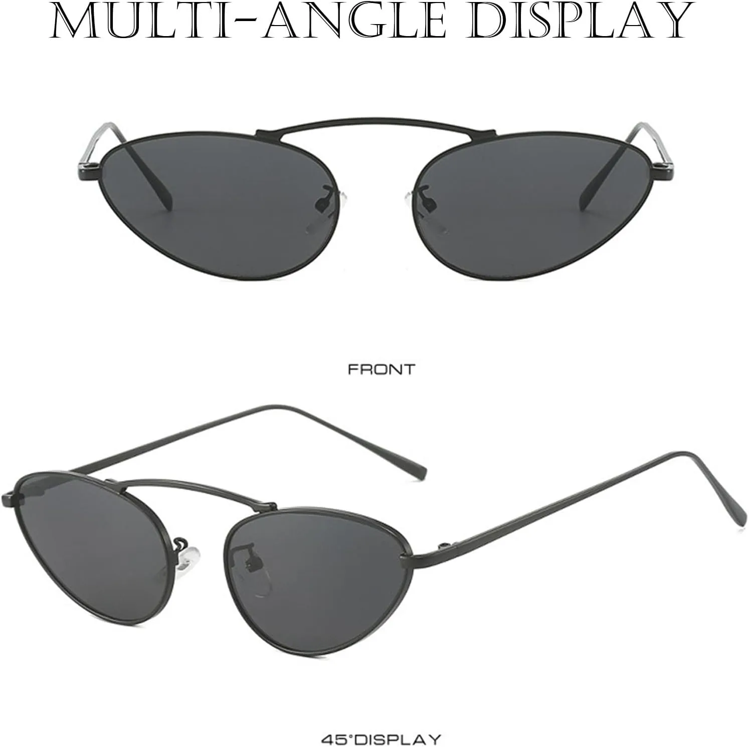 Fashion Retro Narrow Cat Eye Sunglasses for Women Trendy Fun Small Metal Frame Sunnies UV400 Protection Glasses