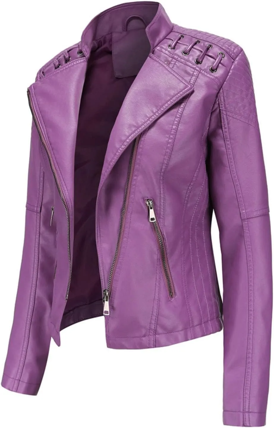 Faux Leather Jacket Plus Size Women Lapel Zip Moto Biker Coats Cropped Open Front Lined Faux Lambskin Pleather Suit