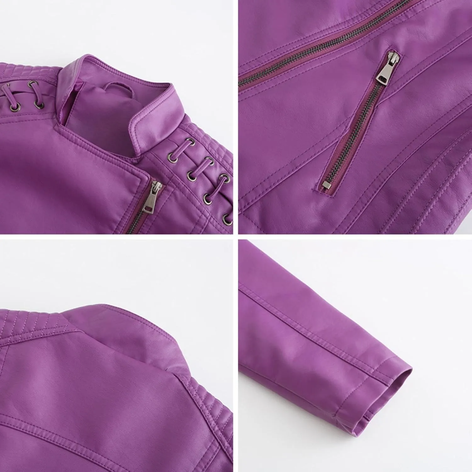 Faux Leather Jacket Plus Size Women Lapel Zip Moto Biker Coats Cropped Open Front Lined Faux Lambskin Pleather Suit