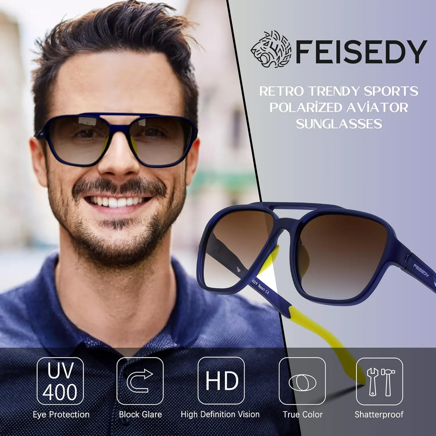 FEISEDY Retro 70s Aviator Sunglasses for Men Women, Polarized Sports Sunglasses UV400 for Driving Outdoor B0260