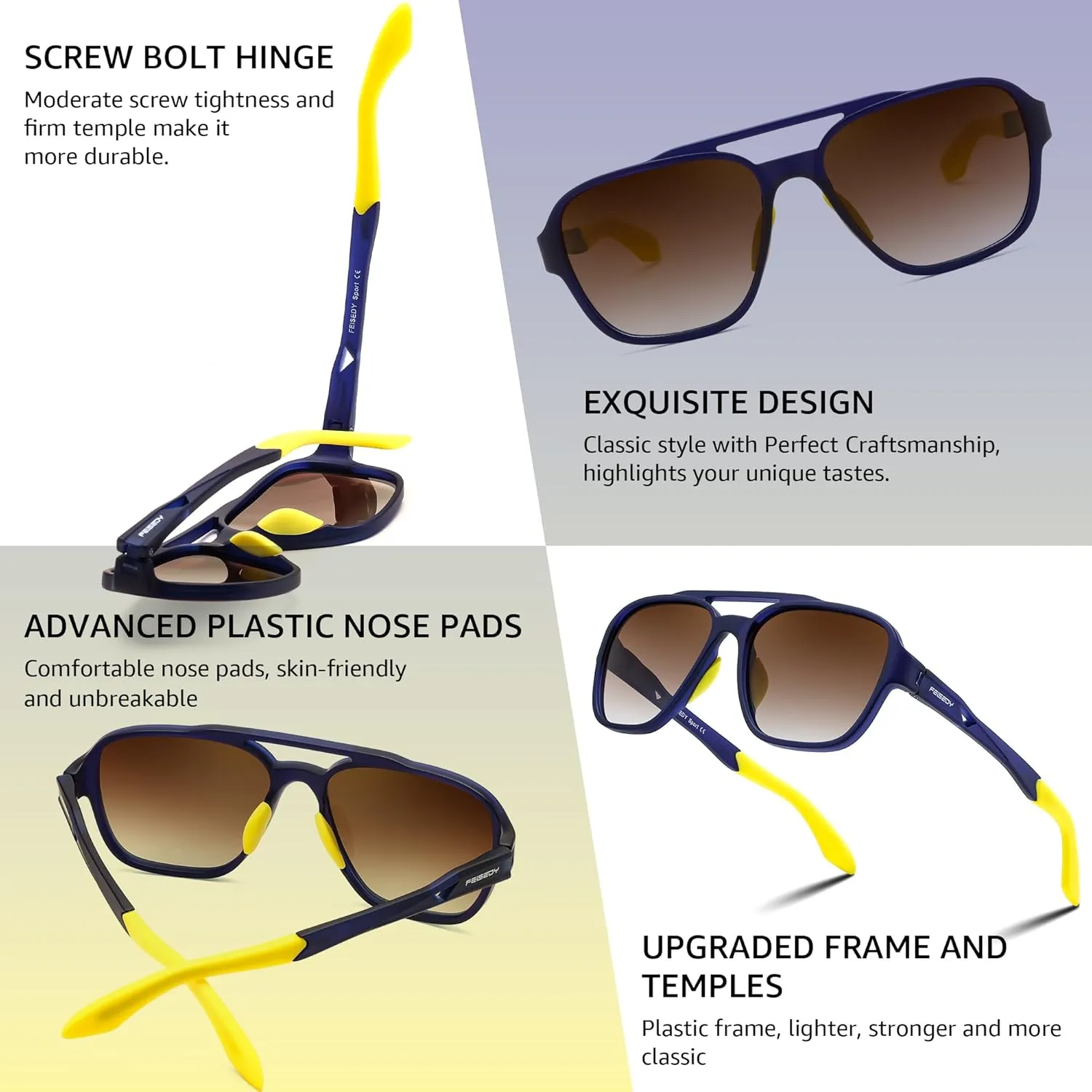 FEISEDY Retro 70s Aviator Sunglasses for Men Women, Polarized Sports Sunglasses UV400 for Driving Outdoor B0260