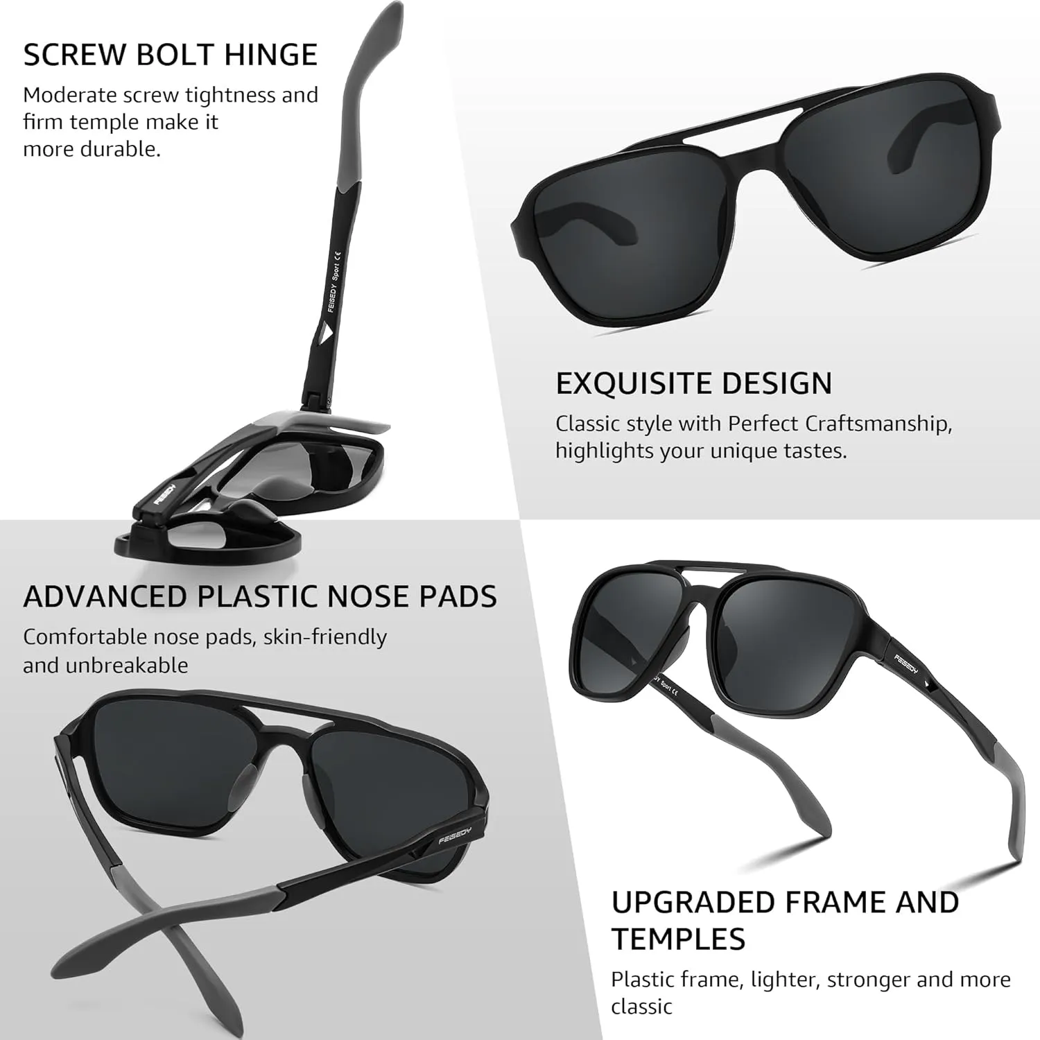 FEISEDY Retro 70s Aviator Sunglasses for Men Women, Polarized Sports Sunglasses UV400 for Driving Outdoor B0260