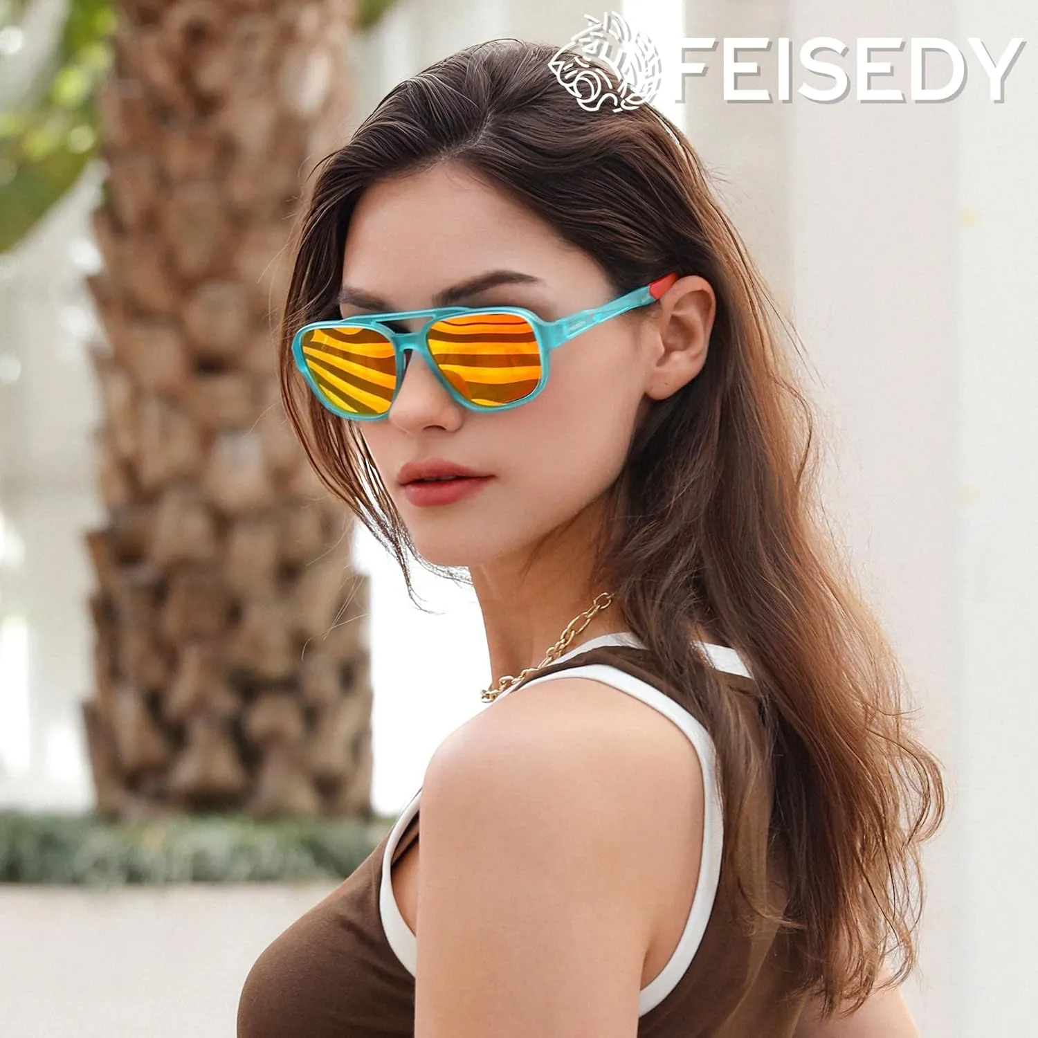 FEISEDY Retro 70s Aviator Sunglasses for Men Women, Polarized Sports Sunglasses UV400 for Driving Outdoor B0260