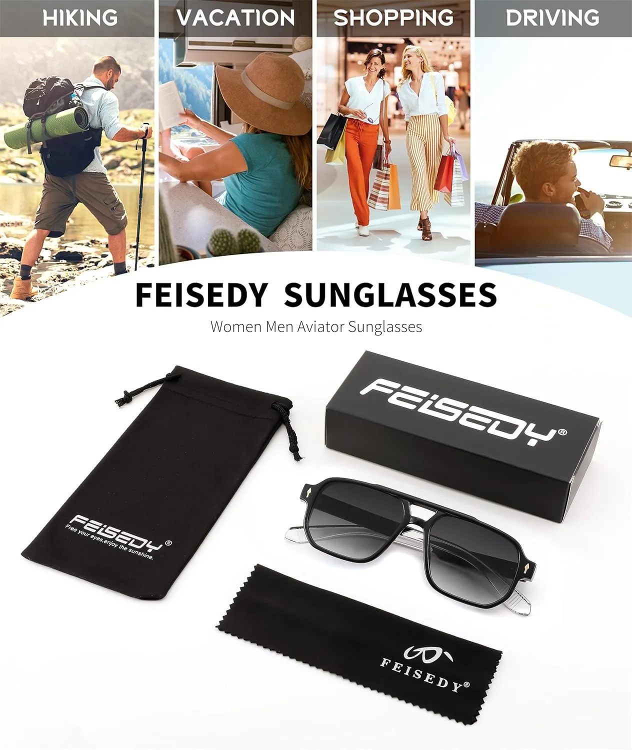 FEISEDY Retro Square Aviator Sunglasses Women Men, 70s Small Vintage Rectangle UV400 Sun Glasses B9120