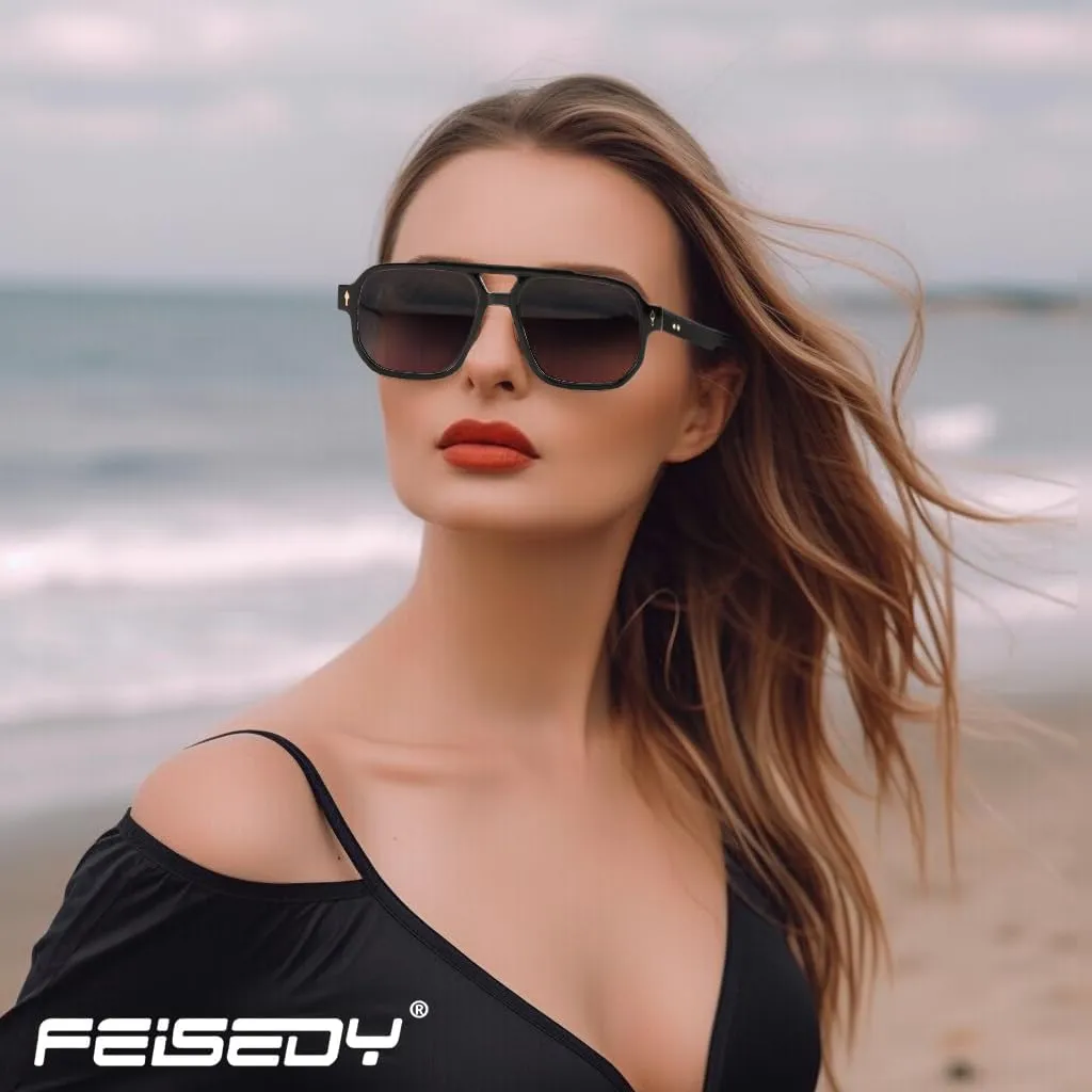 FEISEDY Retro Square Aviator Sunglasses Women Men, 70s Small Vintage Rectangle UV400 Sun Glasses B9120