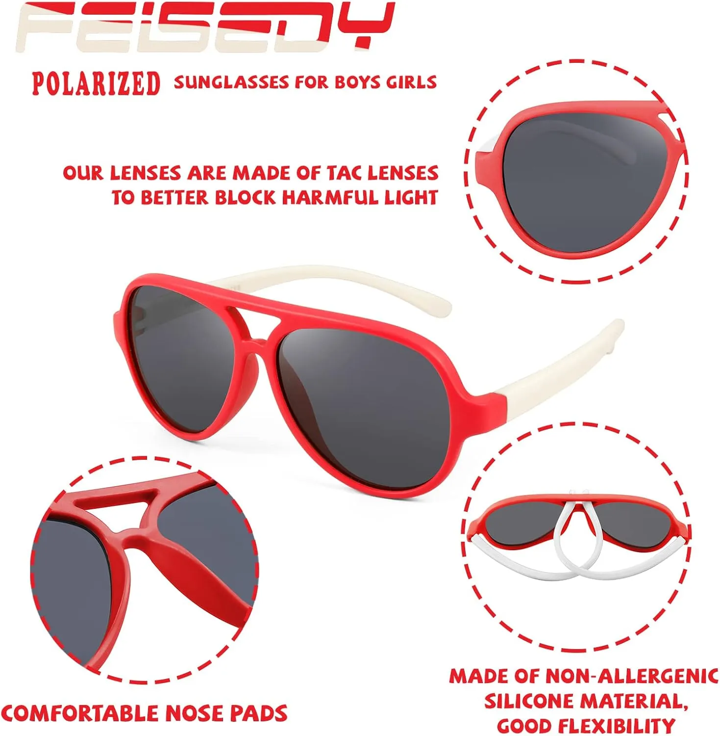 FEISEDY Toddler Aviator Polarized Sunglasses Flexible Frame Cute Baby Boys Girls Age 0-6 Rubber Outdoor B2789
