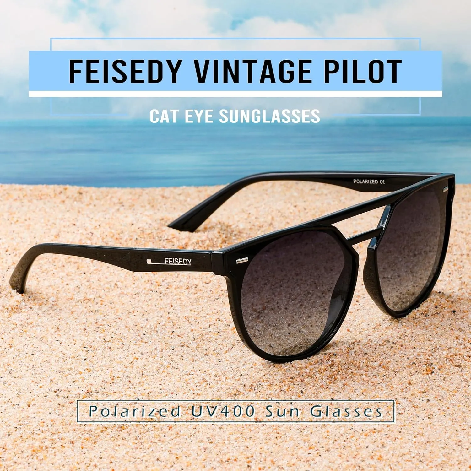 FEISEDY Women's Sunglasses, Cat Eye Aviator Style, UV400 Polarized Sun Glasses, Cute Vintage Trendy B0119