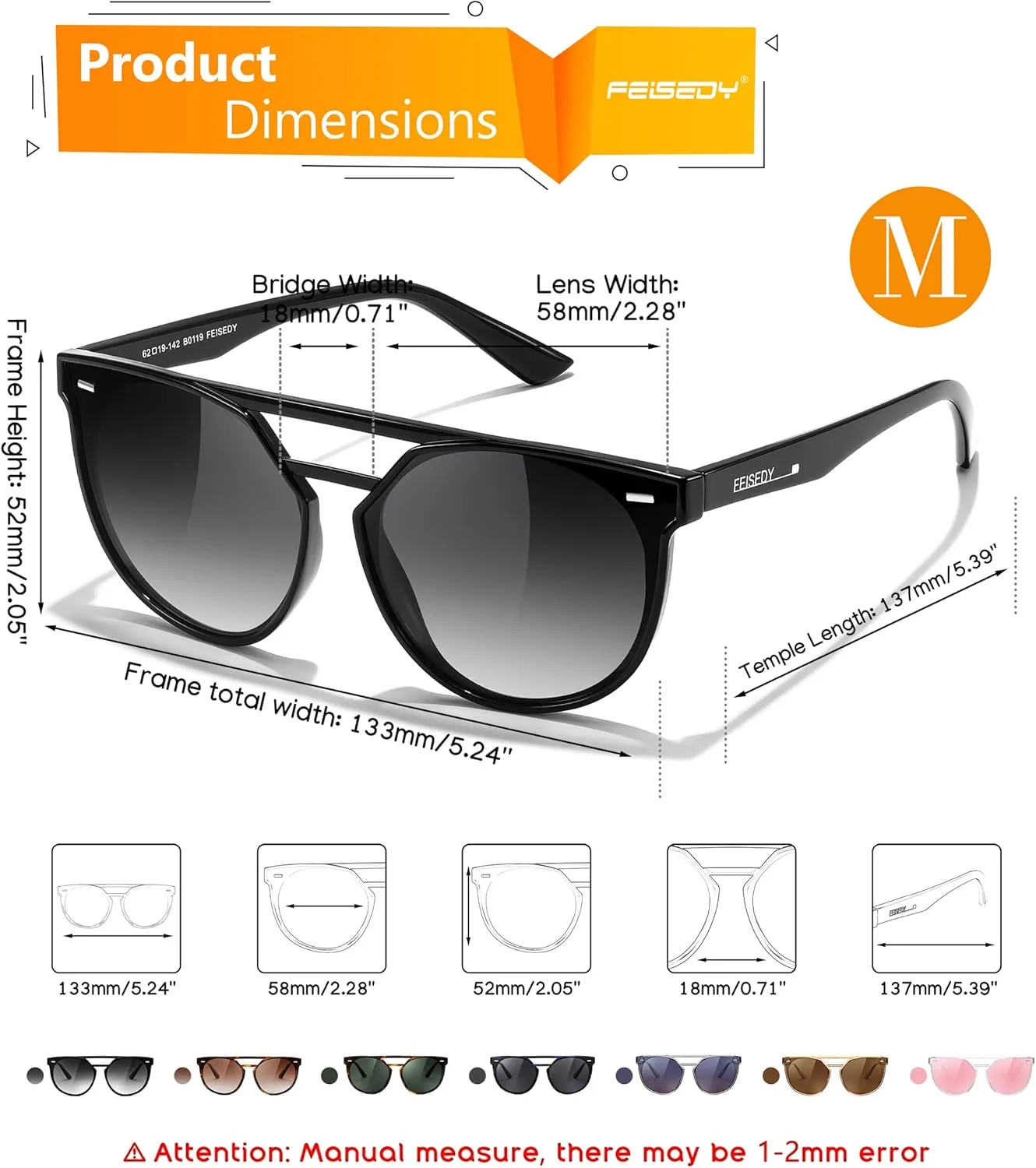 FEISEDY Women's Sunglasses, Cat Eye Aviator Style, UV400 Polarized Sun Glasses, Cute Vintage Trendy B0119