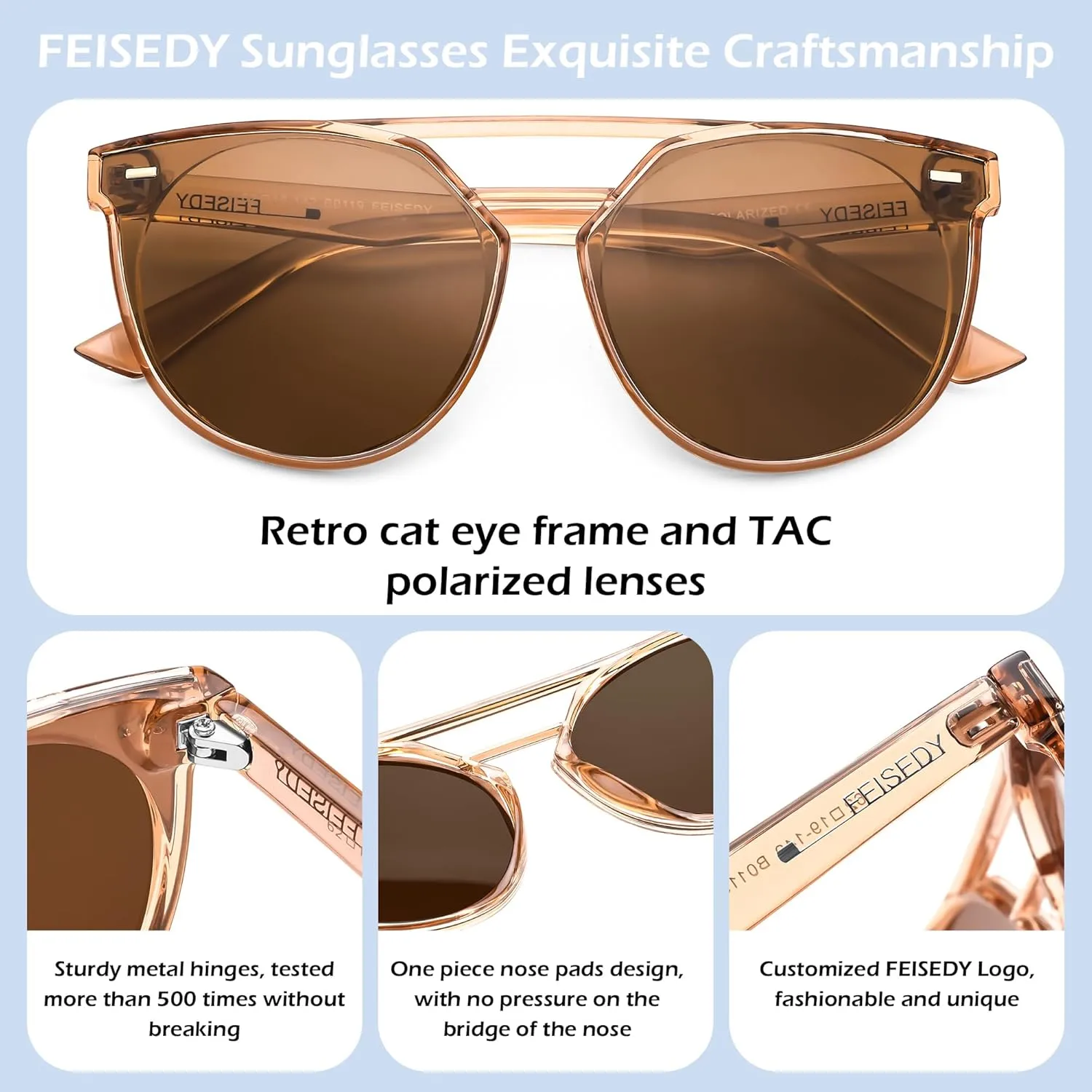 FEISEDY Women's Sunglasses, Cat Eye Aviator Style, UV400 Polarized Sun Glasses, Cute Vintage Trendy B0119