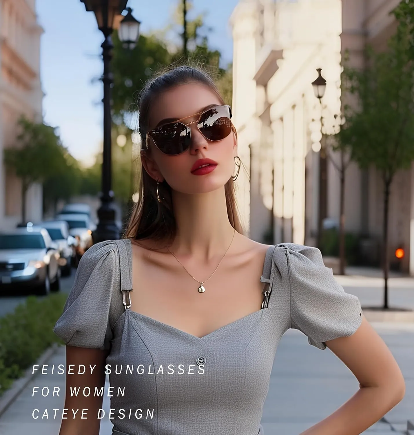 FEISEDY Women's Sunglasses, Cat Eye Aviator Style, UV400 Polarized Sun Glasses, Cute Vintage Trendy B0119