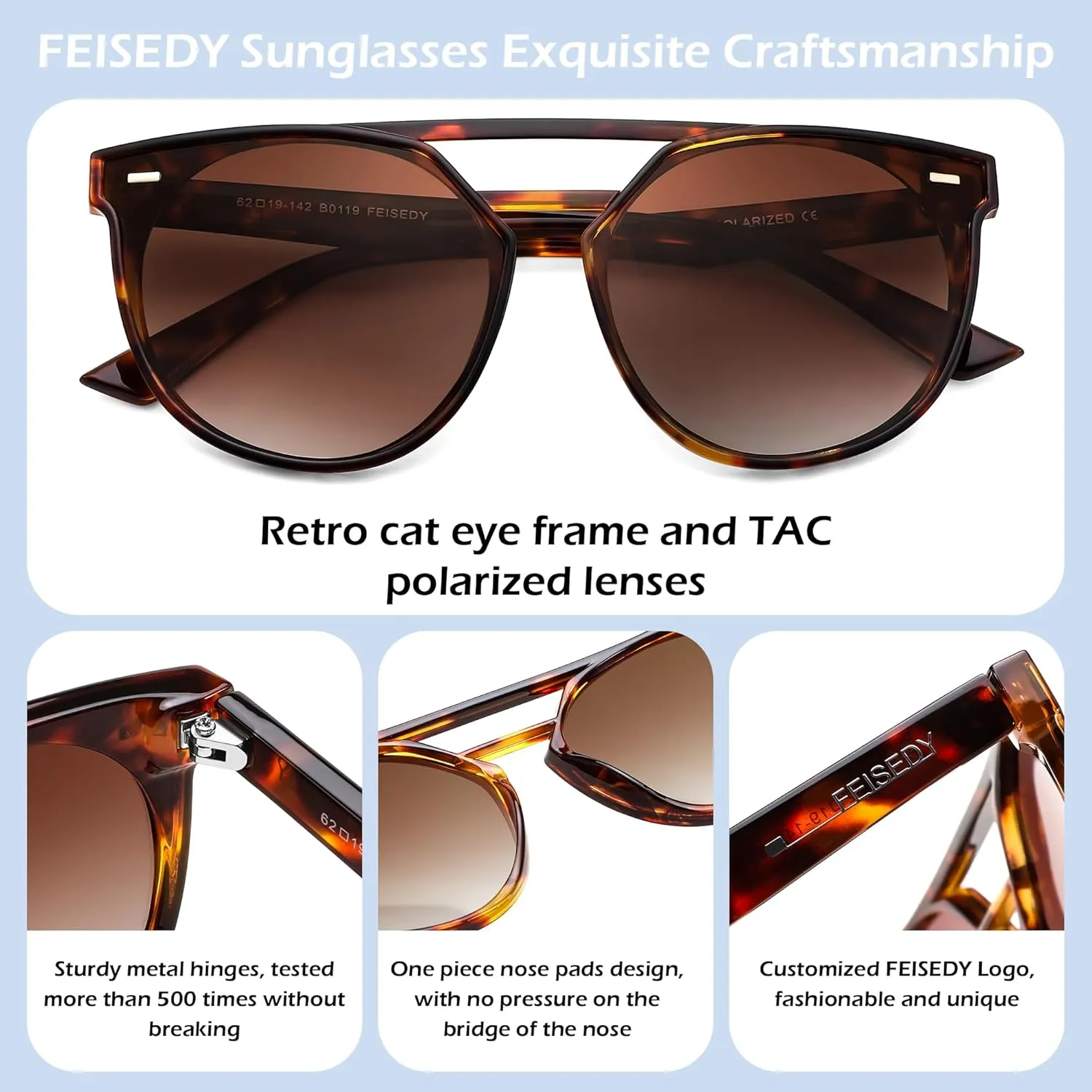 FEISEDY Women's Sunglasses, Cat Eye Aviator Style, UV400 Polarized Sun Glasses, Cute Vintage Trendy B0119