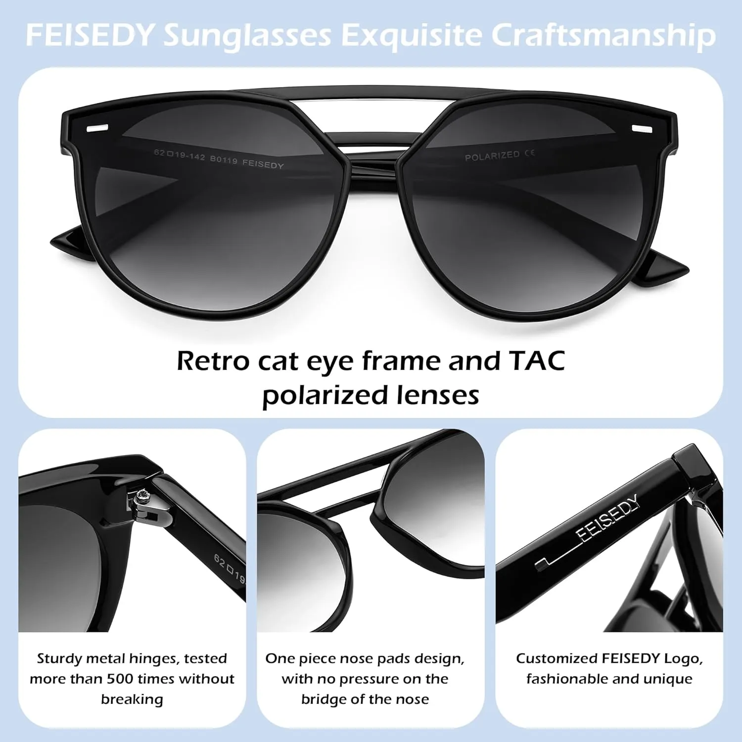 FEISEDY Women's Sunglasses, Cat Eye Aviator Style, UV400 Polarized Sun Glasses, Cute Vintage Trendy B0119