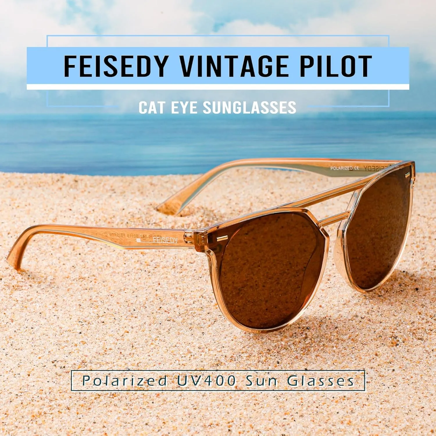 FEISEDY Women's Sunglasses, Cat Eye Aviator Style, UV400 Polarized Sun Glasses, Cute Vintage Trendy B0119