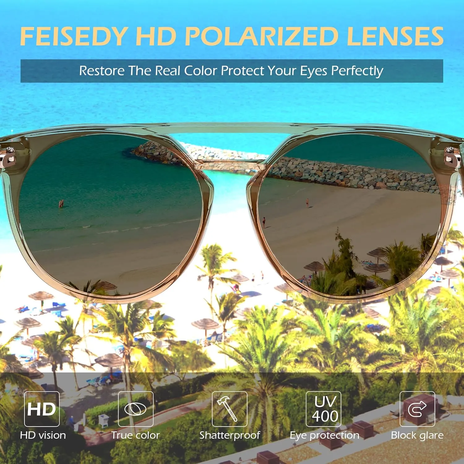 FEISEDY Women's Sunglasses, Cat Eye Aviator Style, UV400 Polarized Sun Glasses, Cute Vintage Trendy B0119