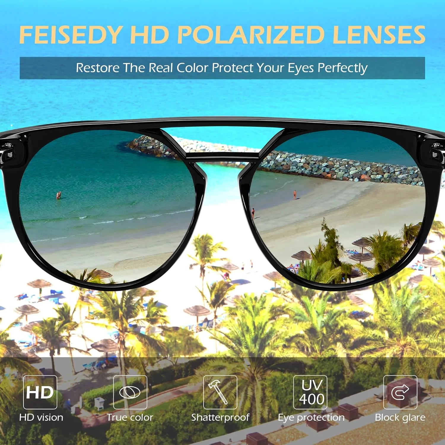 FEISEDY Women's Sunglasses, Cat Eye Aviator Style, UV400 Polarized Sun Glasses, Cute Vintage Trendy B0119