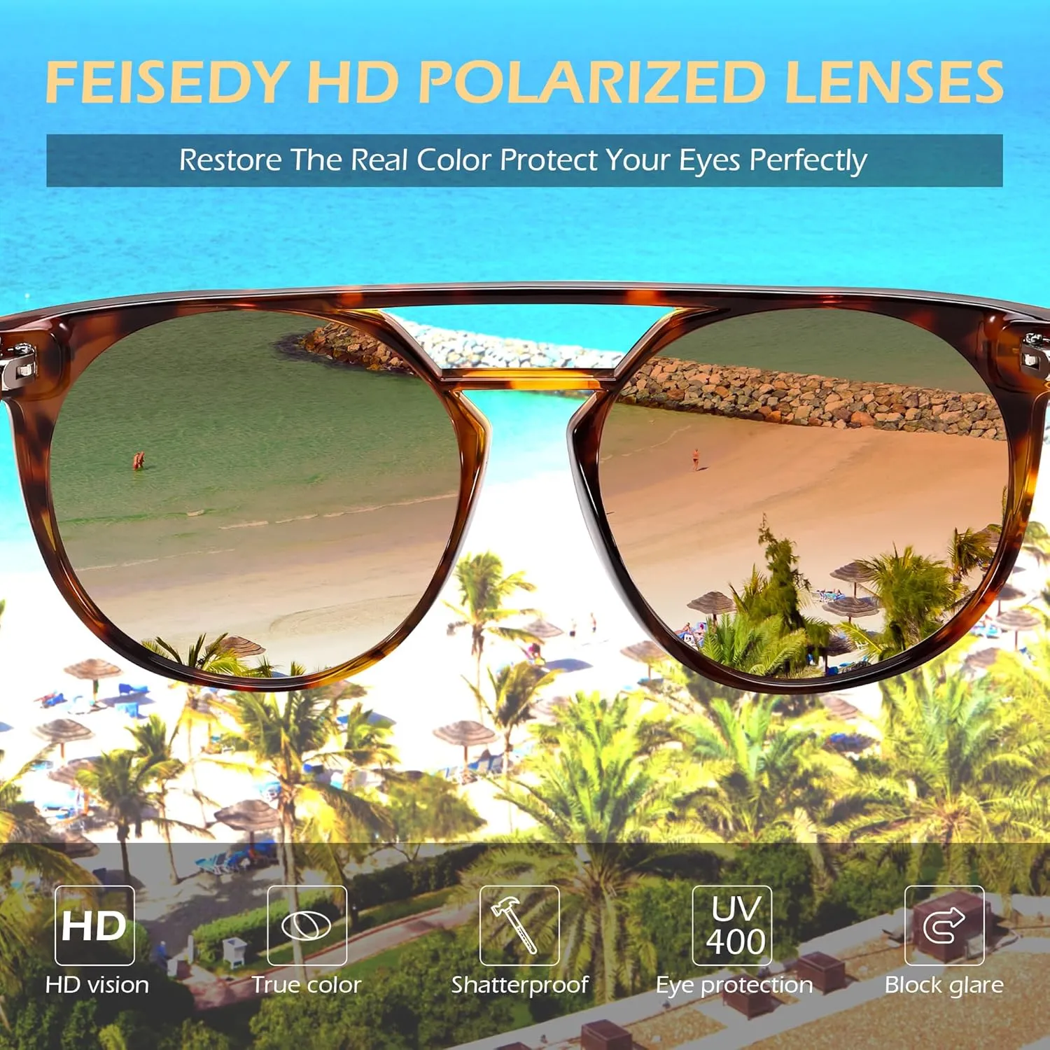FEISEDY Women's Sunglasses, Cat Eye Aviator Style, UV400 Polarized Sun Glasses, Cute Vintage Trendy B0119