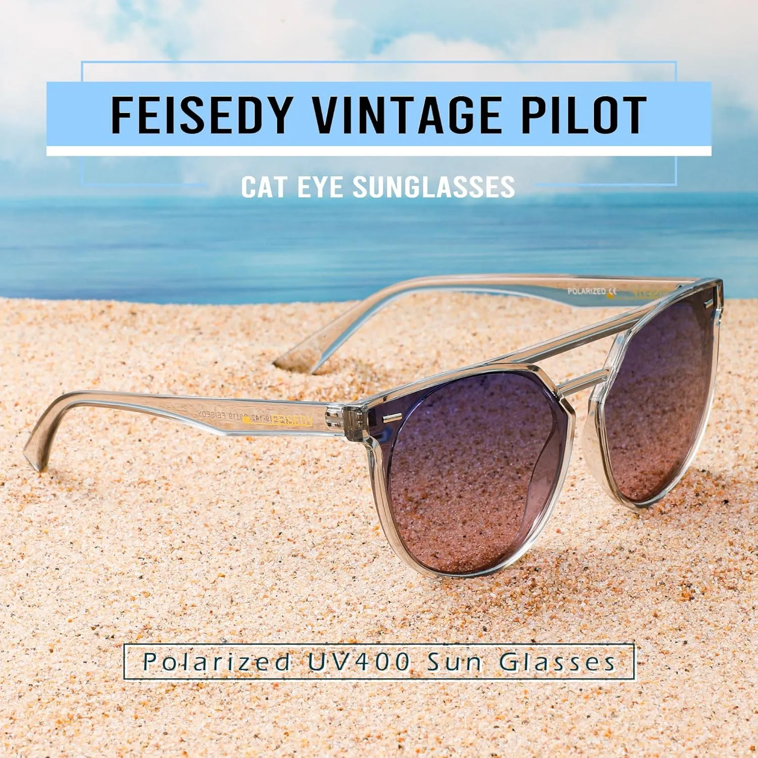 FEISEDY Women's Sunglasses, Cat Eye Aviator Style, UV400 Polarized Sun Glasses, Cute Vintage Trendy B0119