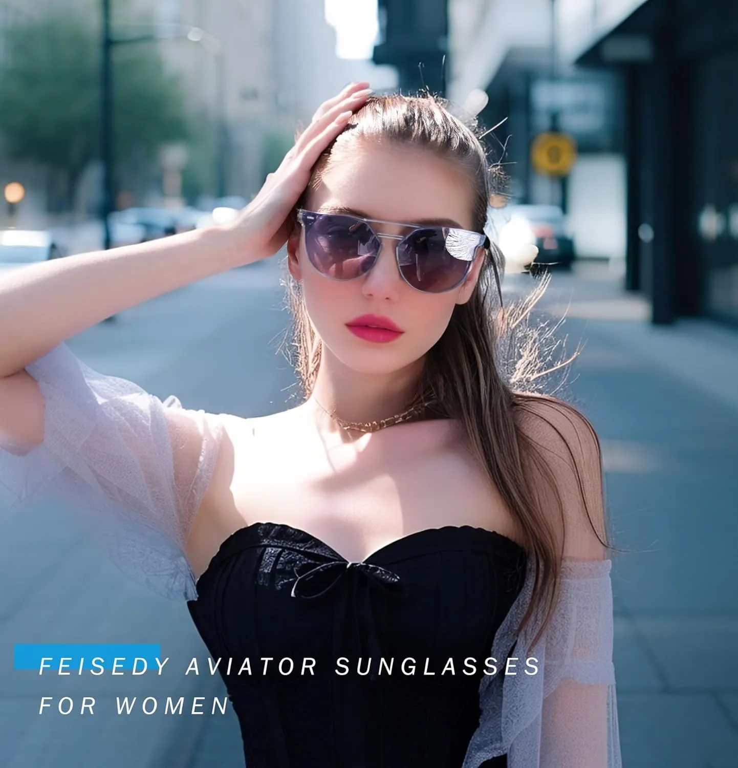 FEISEDY Women's Sunglasses, Cat Eye Aviator Style, UV400 Polarized Sun Glasses, Cute Vintage Trendy B0119