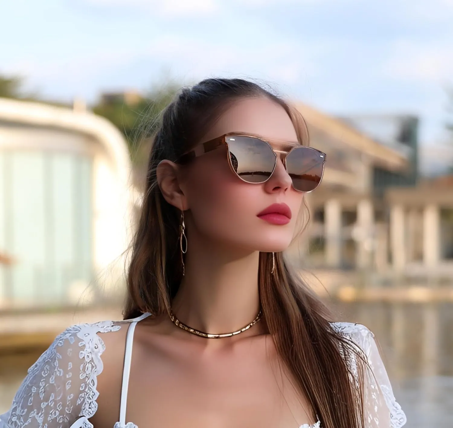 FEISEDY Women's Sunglasses, Cat Eye Aviator Style, UV400 Polarized Sun Glasses, Cute Vintage Trendy B0119