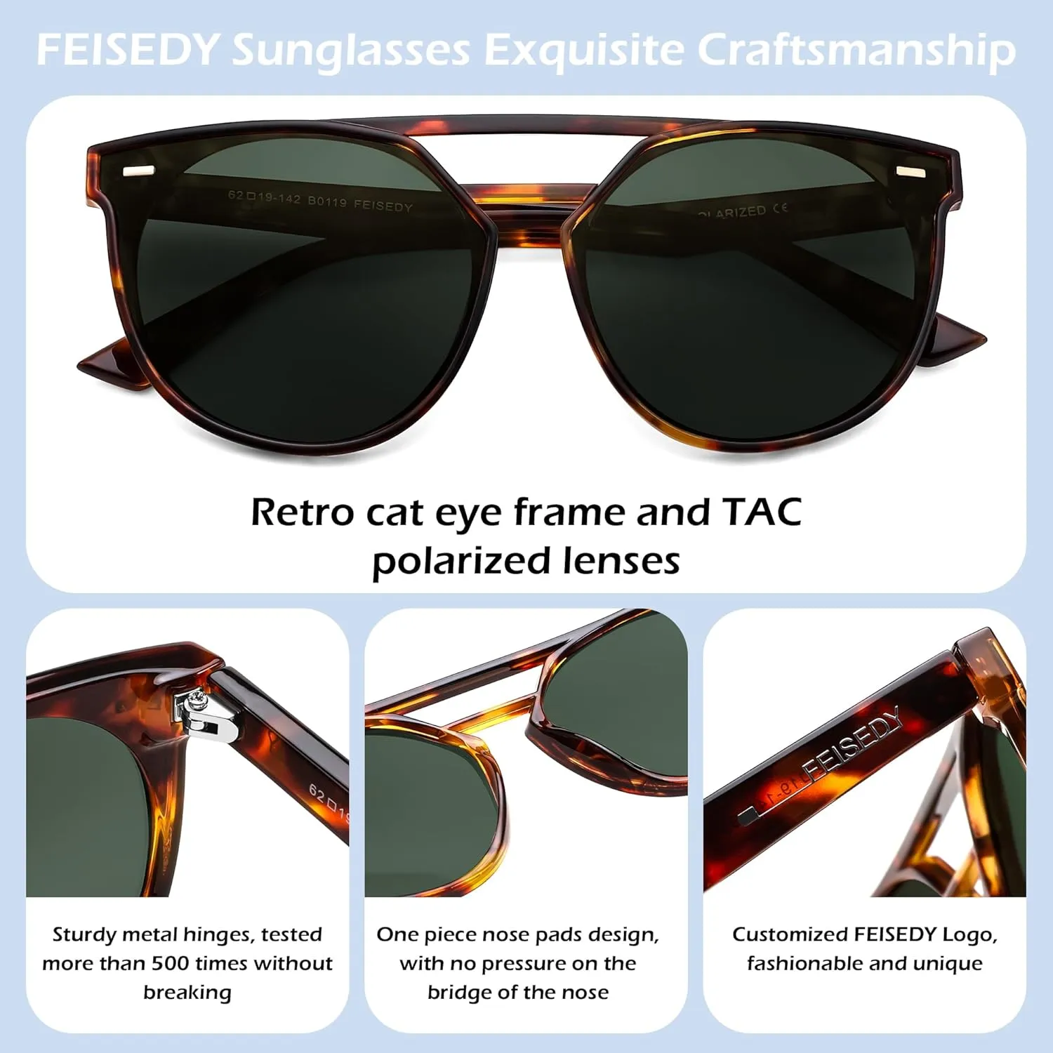FEISEDY Women's Sunglasses, Cat Eye Aviator Style, UV400 Polarized Sun Glasses, Cute Vintage Trendy B0119