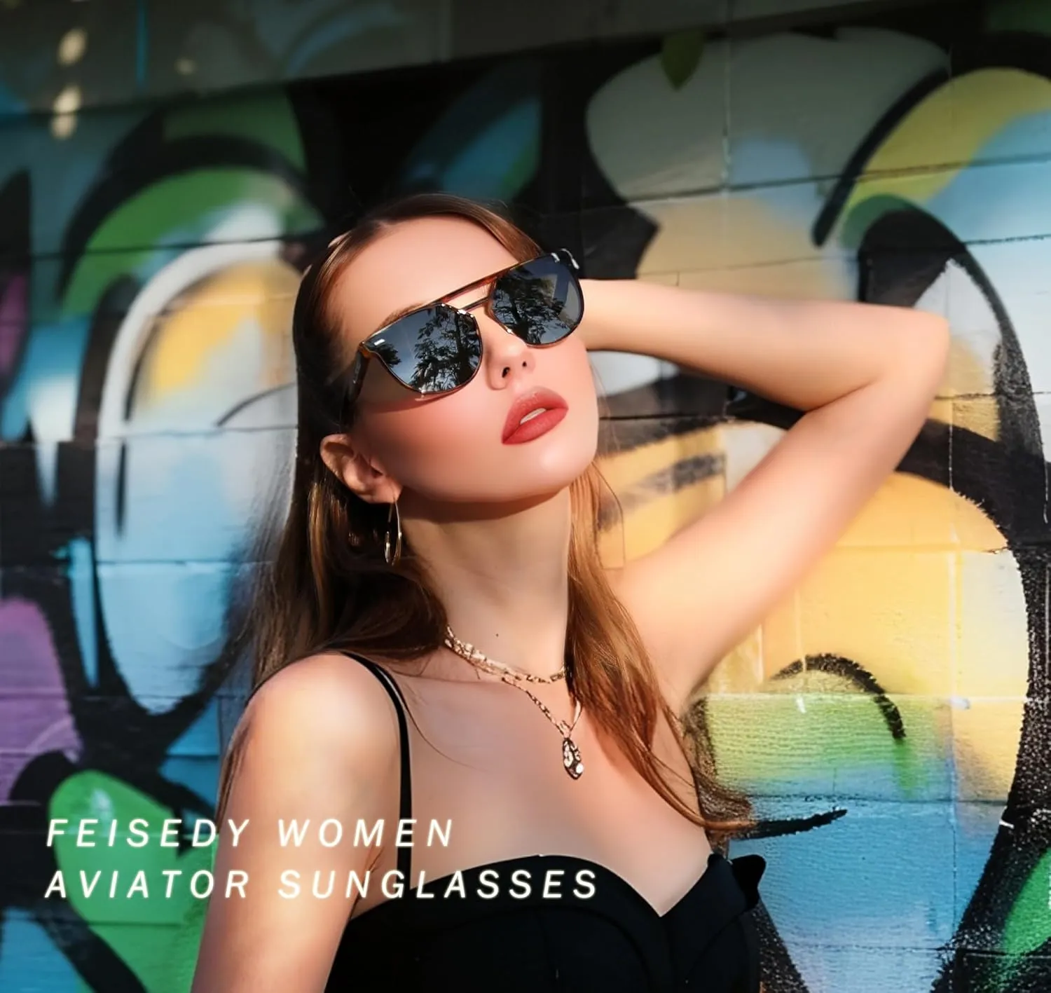 FEISEDY Women's Sunglasses, Cat Eye Aviator Style, UV400 Polarized Sun Glasses, Cute Vintage Trendy B0119