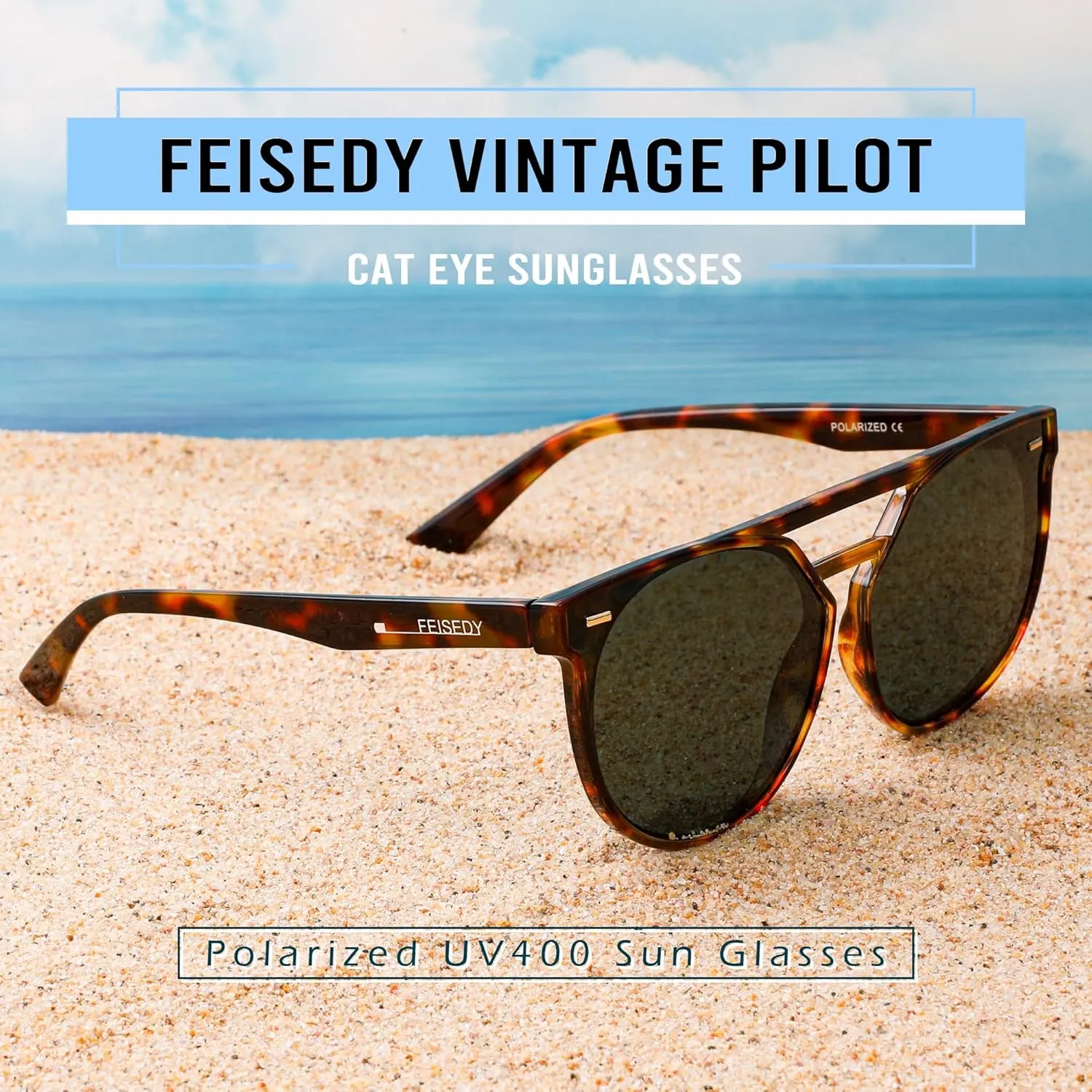 FEISEDY Women's Sunglasses, Cat Eye Aviator Style, UV400 Polarized Sun Glasses, Cute Vintage Trendy B0119