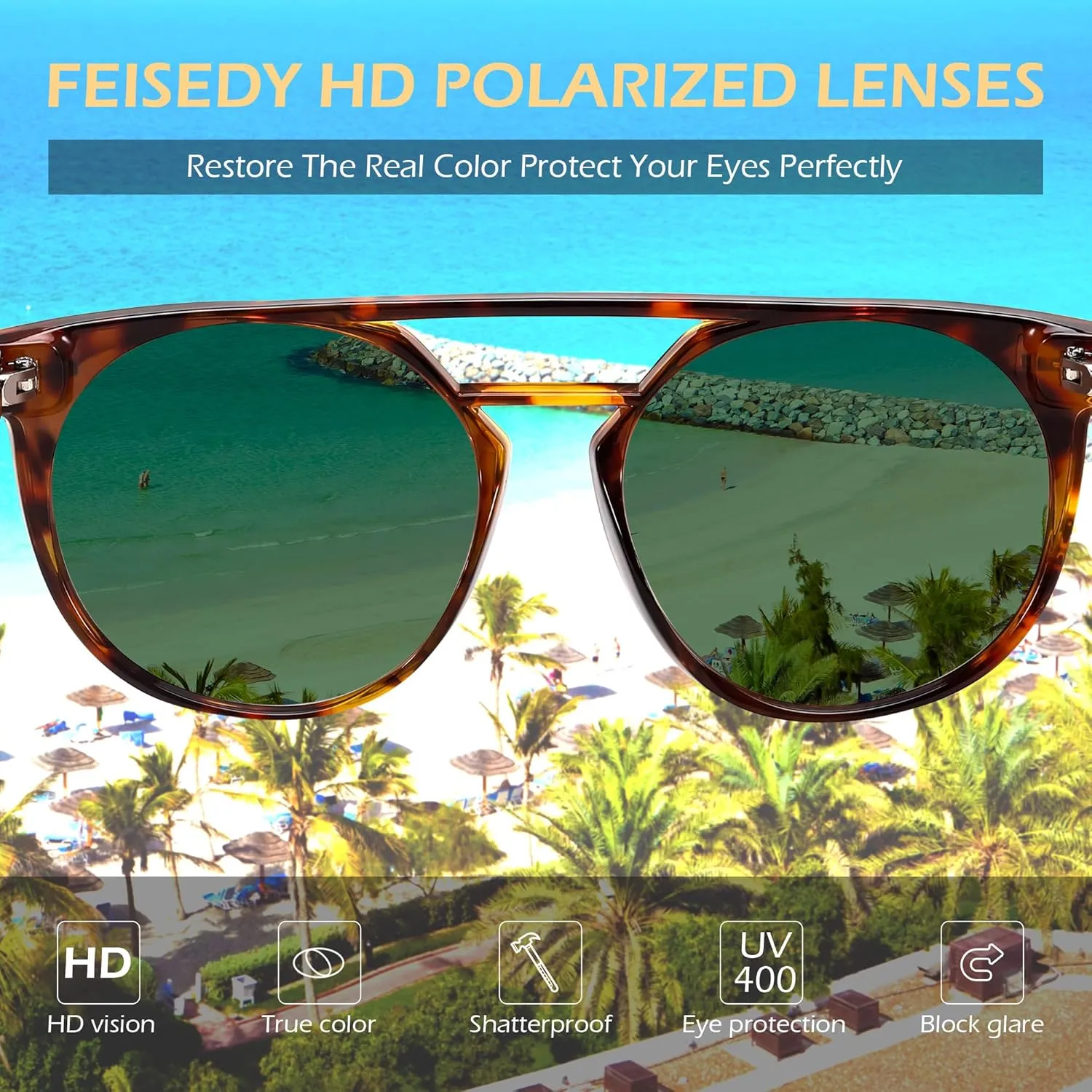 FEISEDY Women's Sunglasses, Cat Eye Aviator Style, UV400 Polarized Sun Glasses, Cute Vintage Trendy B0119