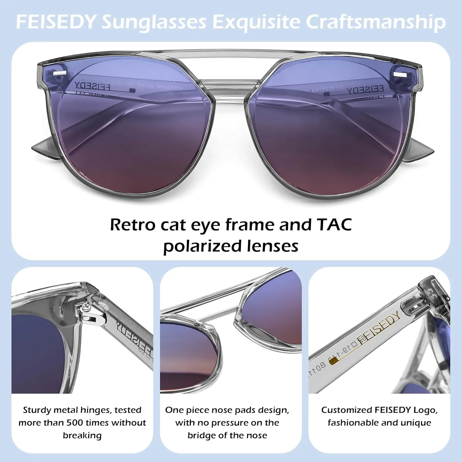 FEISEDY Women's Sunglasses, Cat Eye Aviator Style, UV400 Polarized Sun Glasses, Cute Vintage Trendy B0119
