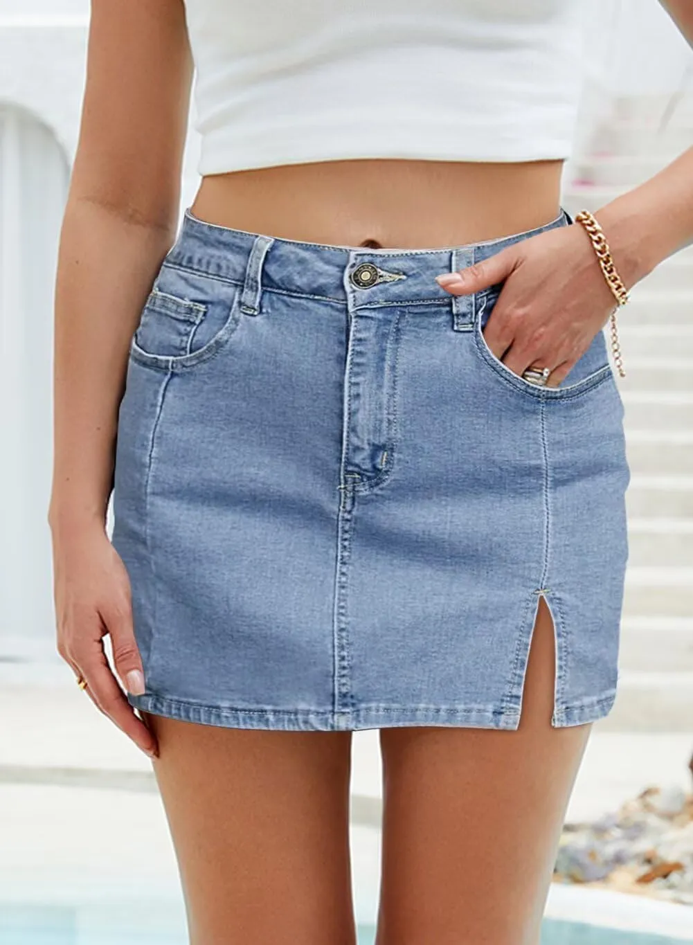 FEKOAFE Womens Jean Shorts 2025 High Waisted Shorts Trendy Denim Skirts with Slit