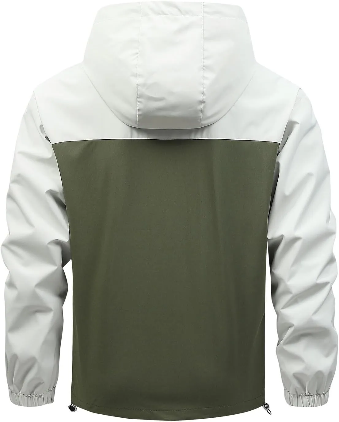 Finelylove Mens Lightweight Rain Jacket Waterproof Outdoor Hooded Raincoat Patchwork Hiking Travel Softshell Windbreaker