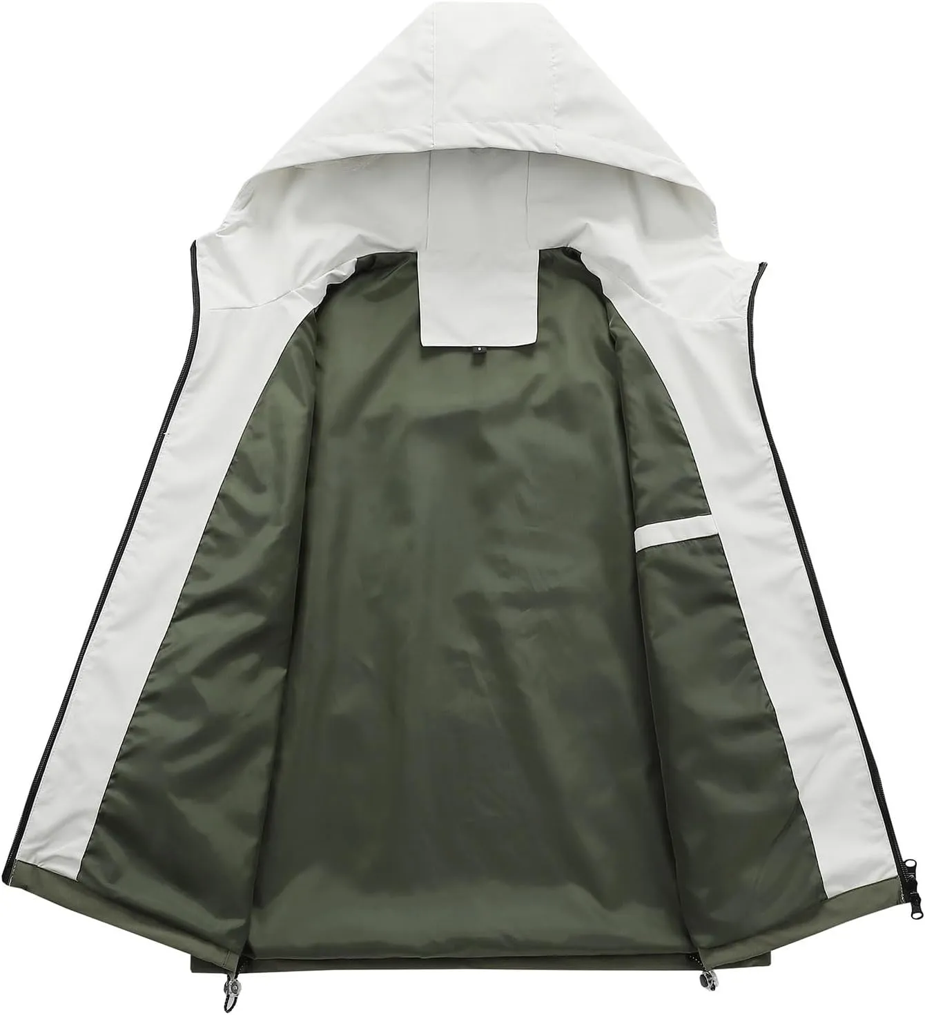 Finelylove Mens Lightweight Rain Jacket Waterproof Outdoor Hooded Raincoat Patchwork Hiking Travel Softshell Windbreaker